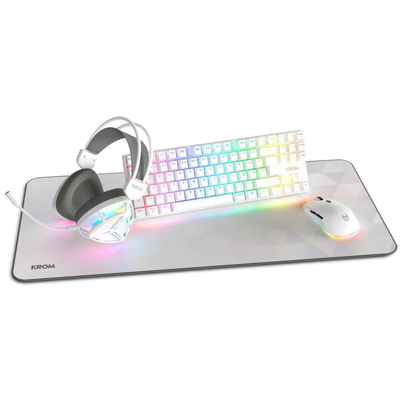 KROM Klass - 4 in 1 Gaming Pack: TKL Mechanical Keyboard RGB, Spanish Layout, Optical Mouse 7200 DPI, Headphones with 50mm Drivers, XXL Mouse Pad, Complete Set for PC and Laptop Gamers, White - Image 1