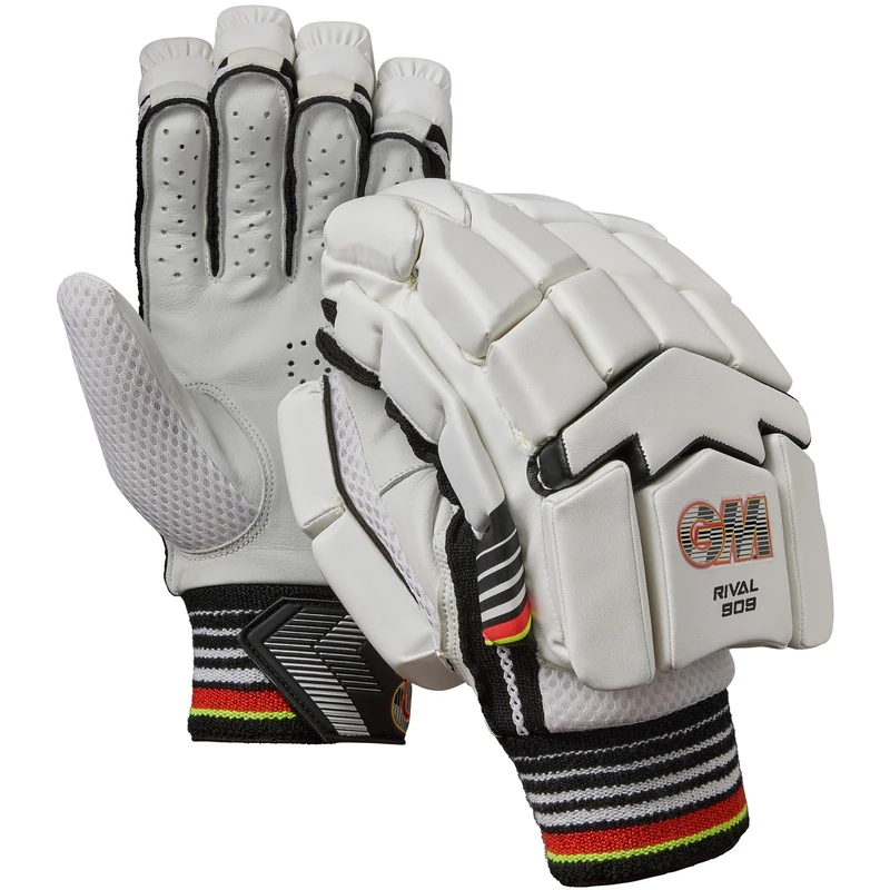 Gunn & Moore GM | Rival 909 Cricket Batting Gloves | Calf Leather Palm | Double-Sided Sweatband | Sleek Back of Hand Shape | Adult Right Handed | 1 Pair | Approx 350 g per Pair