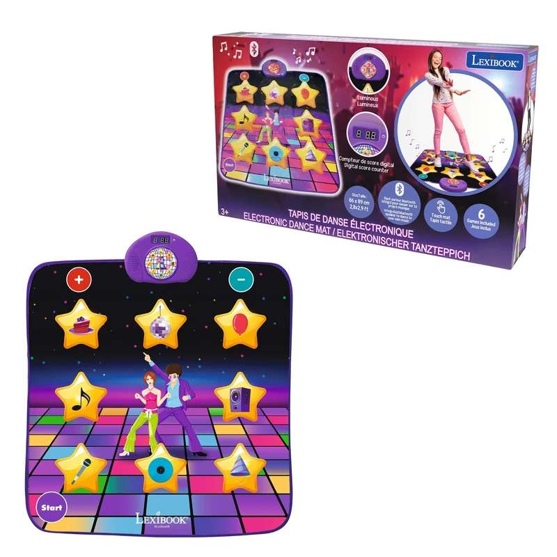 LEXIBOOK, Electronic Dance Floor Mat, Illuminated Keys, Built-in Speaker, Purple/Yellow, DM10LXB