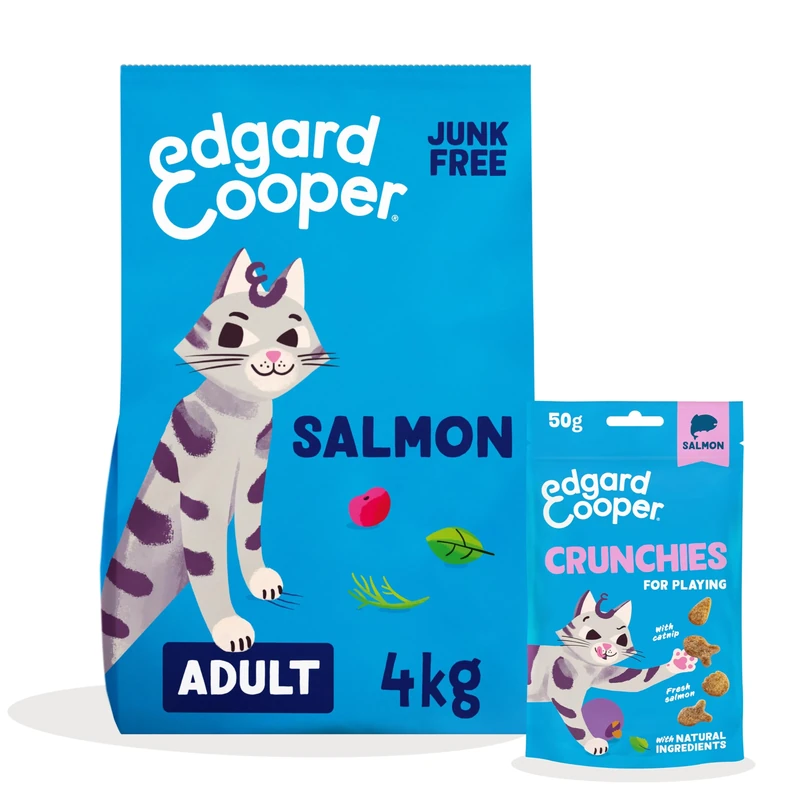 Edgard & Cooper Cat Dry Food Salmon 4kg + Salmon Cat Treats Crunchies 1x50g - Kibble & Treats Bundle