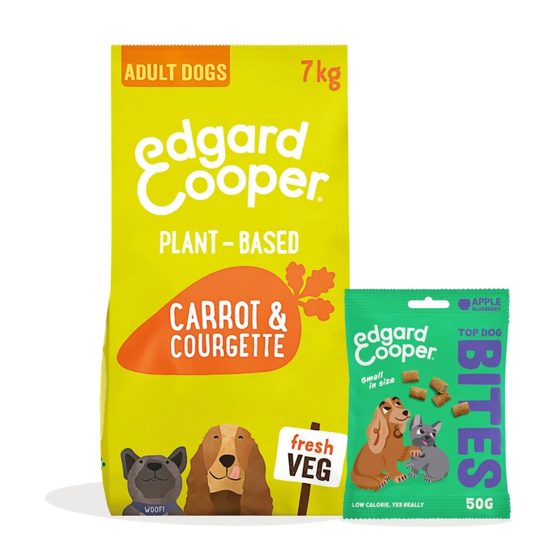 Edgard & Cooper Dog Dry Food Plant & Carrot Grain Free 7kg + Apple Dog Treats Bites 1x50g - Kibble & Treats Bundle