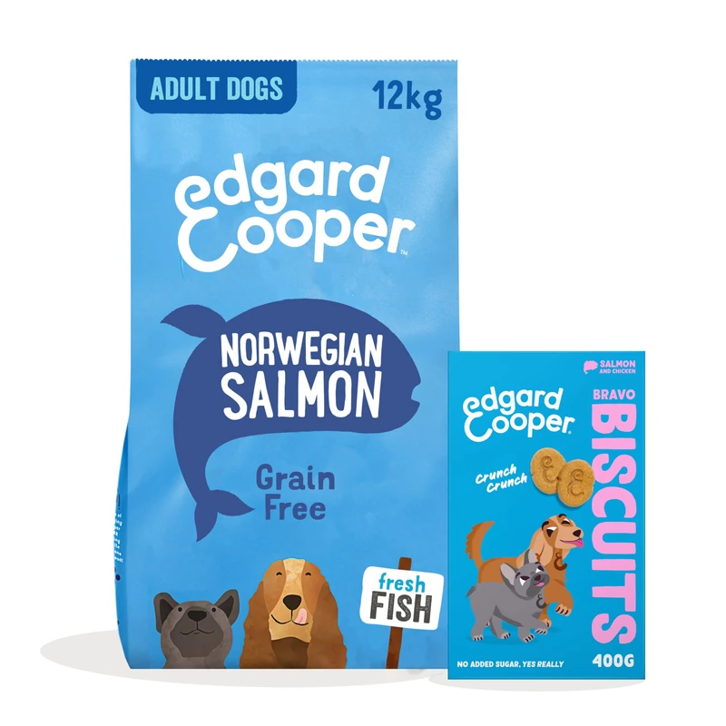 Edgard & Cooper Dog Dry Food Salmon Grain Free 12kg + Salmon Dog Biscuits 1x400g - Kibble & Treats Bundle