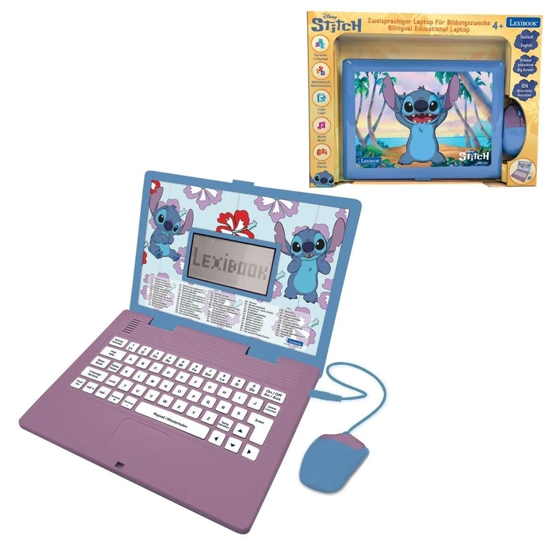 Lexibook, Disney Stitch, Bilingual German/English educational computer, Toy for children with 124 language, writing, maths, logic, music activities and games, Purple/Blue, JC598Di3LXB