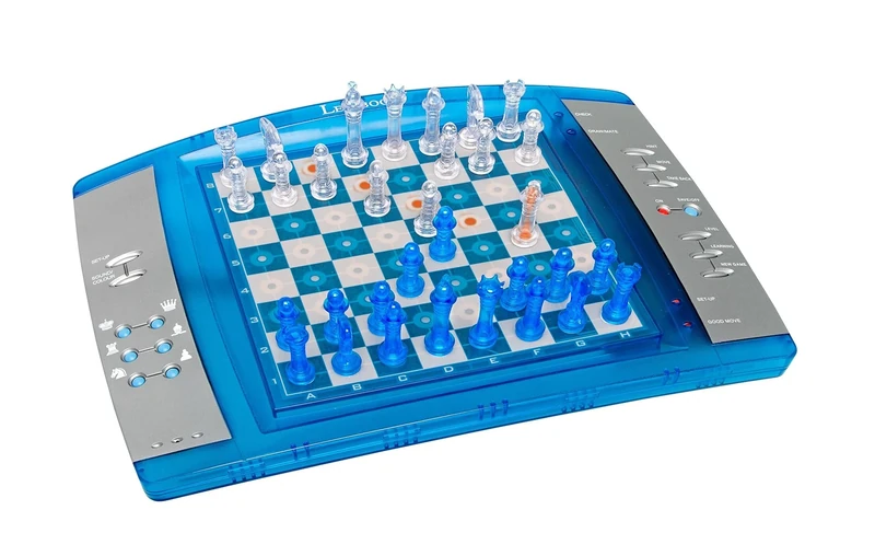Lexibook, ChessLight, Electronic Chess Game with Touch, Sensitive Keyboard and Light and Sound Effects, 32 Pieces, 64 Levels of Difficulty, Battery, Blue/Grey, LCG3000LXB