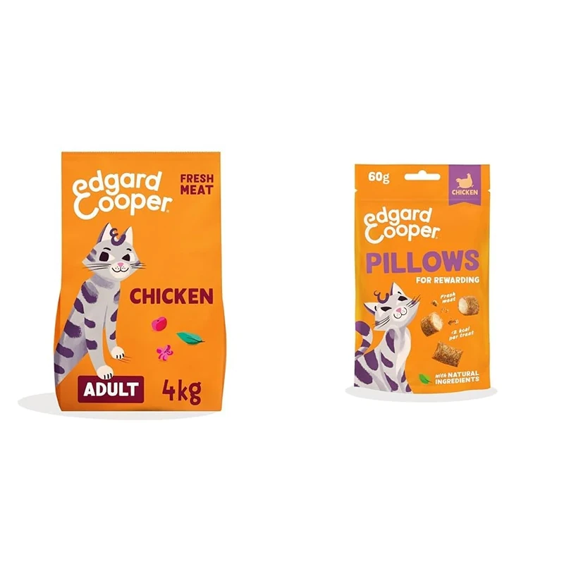 Edgard & Cooper Cat Dry Food Chicken 4kg + Chicken Cat Treats Pillows 1x60g - Kibble & Treats Bundle