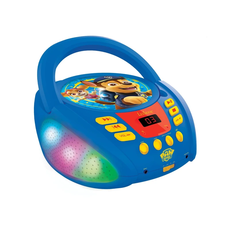 Lexibook, Paw Patrol, Bluetooth CD player for kids, Portable, Multicoloured light effects, Microphone jack, Aux-in jack, AC or battery-operated, Girls, Boys, Blue/Red, RCD109PALXB