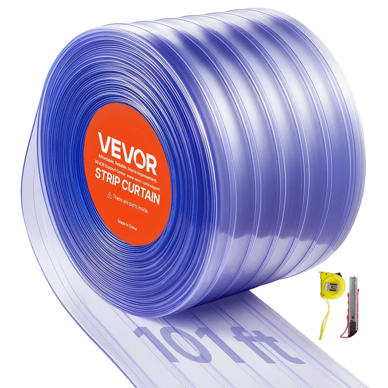 VEVOR Clear PVC Strip Curtain, 30.8 m Length x 30.5 cm Width, Ribbed Plastic Door Strip Bulk Roll, Walk in Freezer Cooler Curtain Strips for Doorways of Supermarket, Garage, Warehouse, Animal House - Image 1