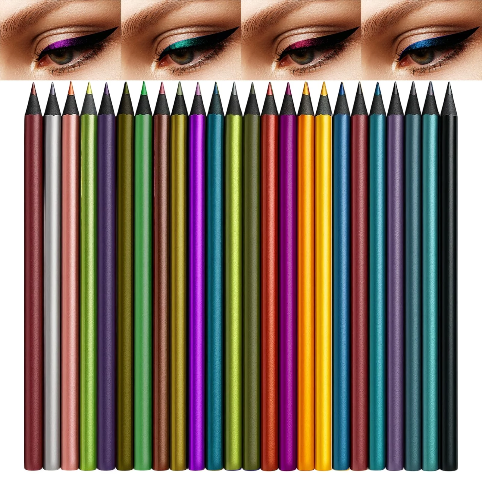 24 Pcs Glitter Eyeliners, Vibrant Colorful Eyeliner Pencils, Waterproof Eyeliner Pencil Set for Long-Lasting Makeup, Eye Liner Pencils for Professional and Daily Use