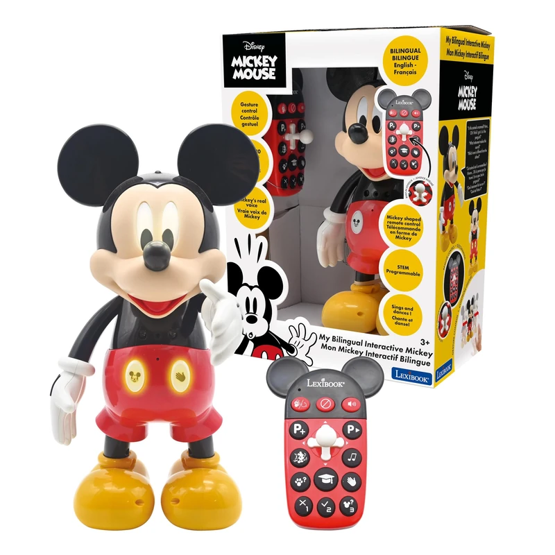 LEXIBOOK - Disney - Bilingual Mickey Robot - English/French, 100 educational quizzes, light effects, dance, programmable, articulated, Black/red - MCH01i1LXB