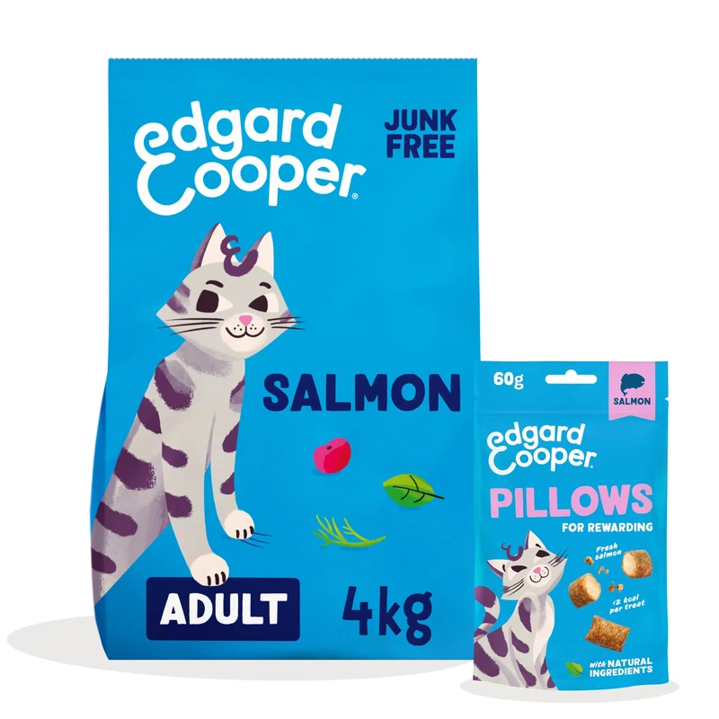 Edgard & Cooper Cat Dry Food Salmon 4kg + Salmon Cat Treats Pillows 1x60g - Kibble & Treats Bundle