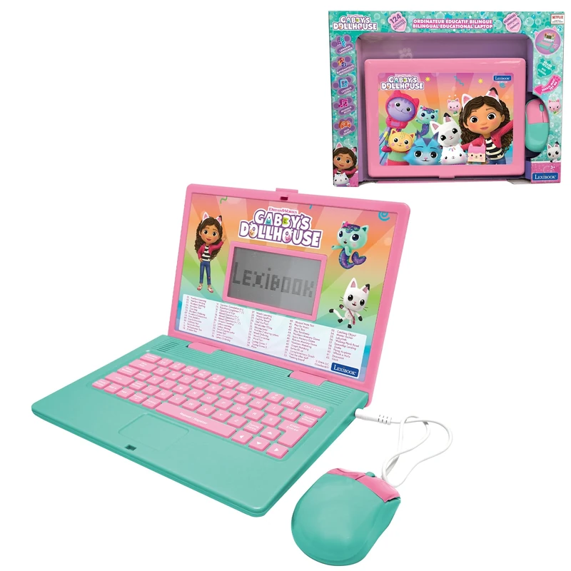 Lexibook, Gabby's Dollhouse, Bilingual ENGLISH/FRENCH Educational computer, Toy for children with 124 language, writing, maths, logic, music activities and games, Pink/blue, JC598GDHi1LXB