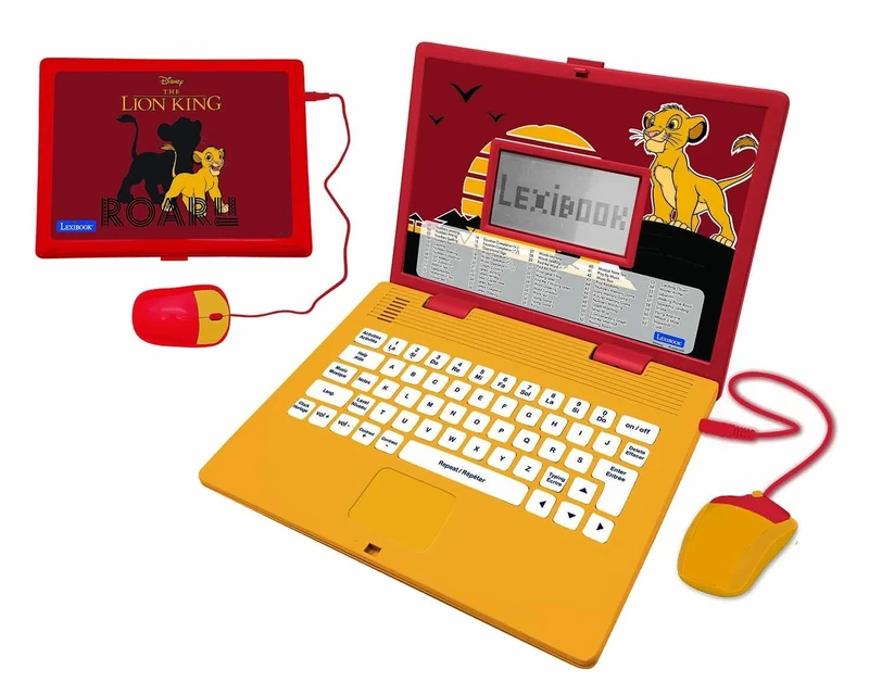 Lexibook, Disney The Lion King, Bilingual French/English educational computer, Toy for children with 124 language, writing, maths, logic, music activities and games, Yellow/Red, JC598ANi1LXB
