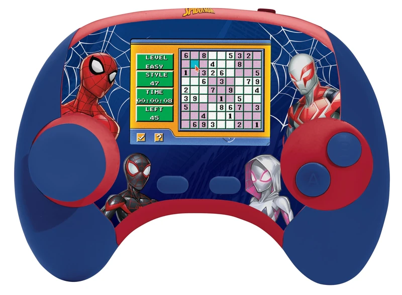 LEXIBOOK, Spider-Man, Power Console®, Bilingual educational game console with 100 activities, English/French, Blue/red, JCG100SPi1LXB