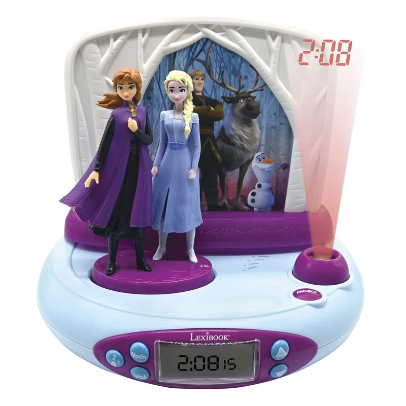 LEXIBOOK, Frozen Elsa Anna, Projector Alarm Clock for kids, Nightlight and time projection to the ceiling, Sound Effects, Battery-powered, Blue, RP510FZLXB