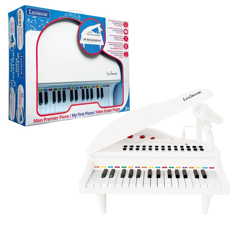Lexibook, My First Piano, Piano for Children, Lighting Keys, Learning mode, 29 x 31 cm, Tempo and Volume adjustment, 3+, white, K731LXB