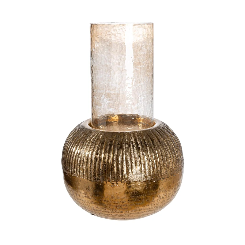 Casablanca Haley Lantern Aluminium Ribbed Round Cylindrical Gold Height 46 cm x Diameter 26 cm