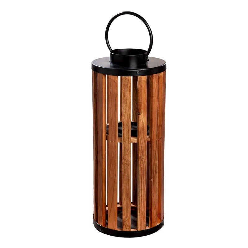GILDE Ambia Wooden Lantern Cylindrical Height 55 cm x Diameter 24 cm Brown/Black