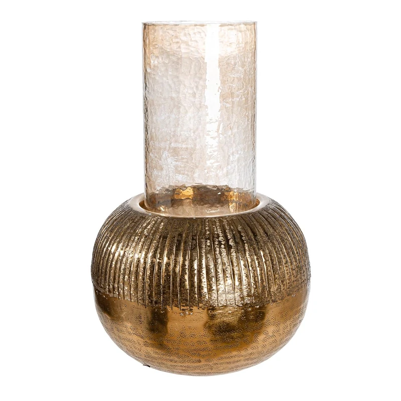 Casablanca Haley Lantern Aluminium Ribbed Round Cylindrical Gold Height 47 cm x Diameter 30 cm