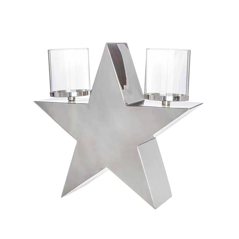 GILDE Lantern light star made of stainless steel, shiny, silver, height 28 cm x width 29 cm, tea light holder