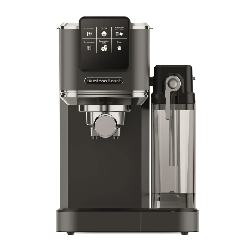 Hamilton Beach Espresso Coffee Machine, BaristaPro+ 8-in-1, Compact Stainless Steel, LCD Touch Screen Control, Integrated Milk Frother, 20-Bar Pressure & Fast Heat, Hot & Iced Coffee, Black - HBC7210B