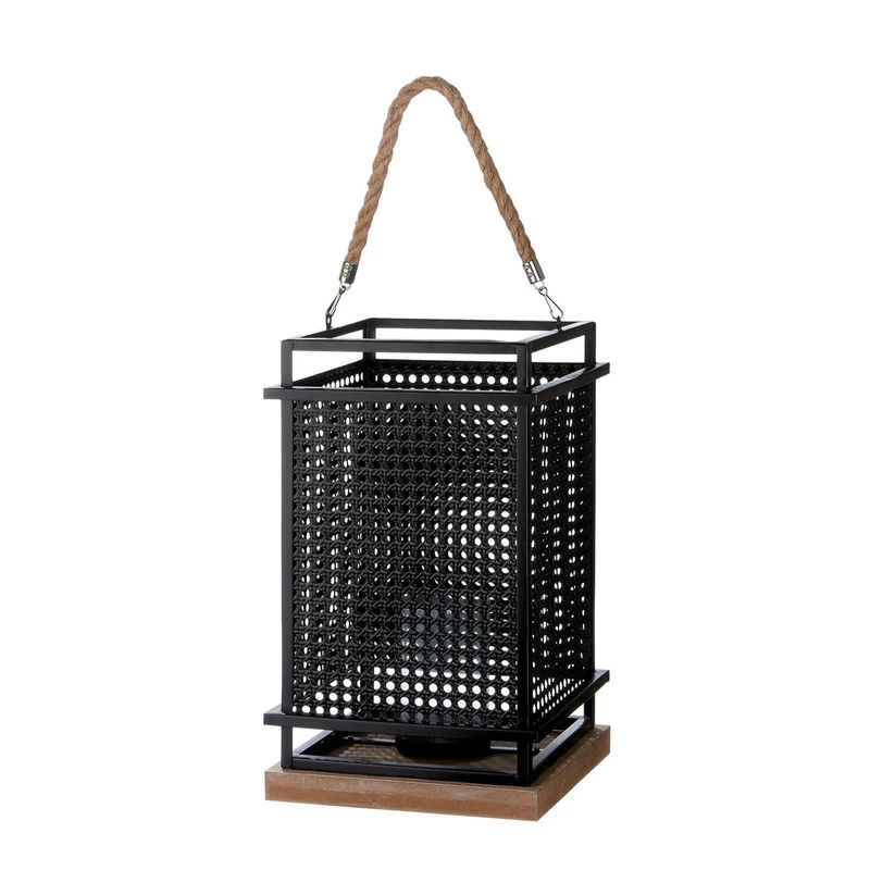 Casablanca Lantern Metal Wicker Rectangular Black Height 40 cm x Width 23 cm