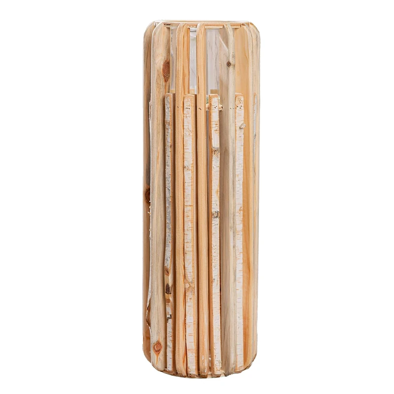 GILDE Puomi Wooden Lantern – Cylindrical – Natural Colour – Height 55 cm x Diameter 18 cm – Lantern