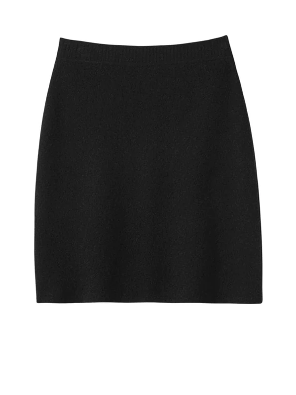 Women's Fall Winter Cashmere Knitted Skirt Office Style Elastic Waist Slim Above-Knee Mini Skirt Black