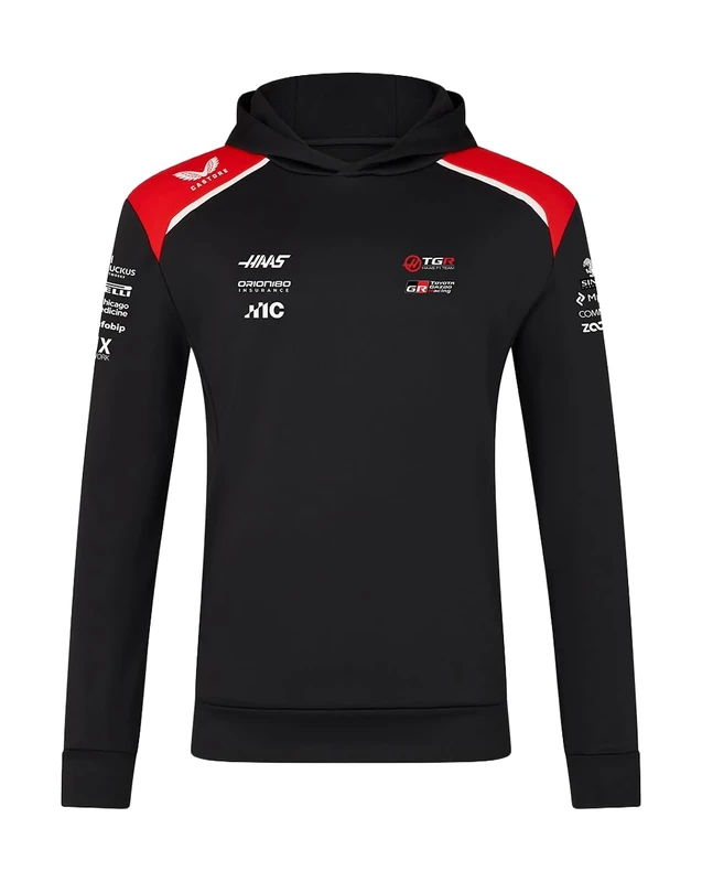 Haas, Unisex, Overhead Hoodie, Caviar/Flame Scarlet, L - Image 1