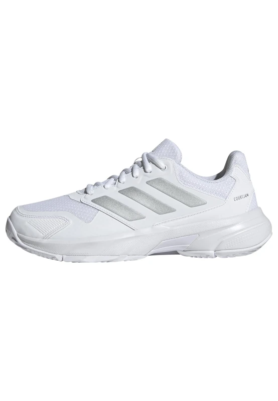 adidas Women's Courtjam Control 3 Tennis Shoes, FTWR White/Silver met./Frozen Purple, 4 UK