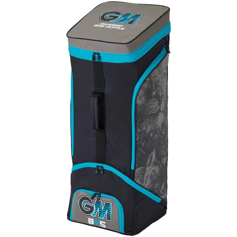 Gunn & Moore GM | 808 Diamond Ben Stokes Cricket Bag Holdall | Internal Sleeve for 2 Bats | Shoe Tunnel | DVO Dynamic Volume - 114 or 123 litres | Tough 600 Denier Polyester | Black Grey & Blue BS55