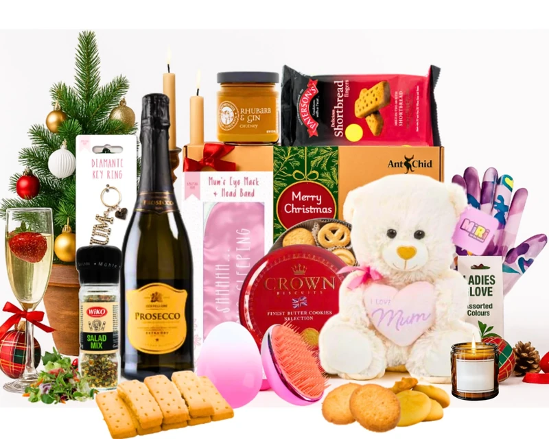 Ant & Chid Mum Hamper – Prosecco, Shortbread, Butter Cookies, Rhubarb & Gin Chutney, Teddy Bear & Spa Gifts | Treat Box for Mum | Gift Set for Mum