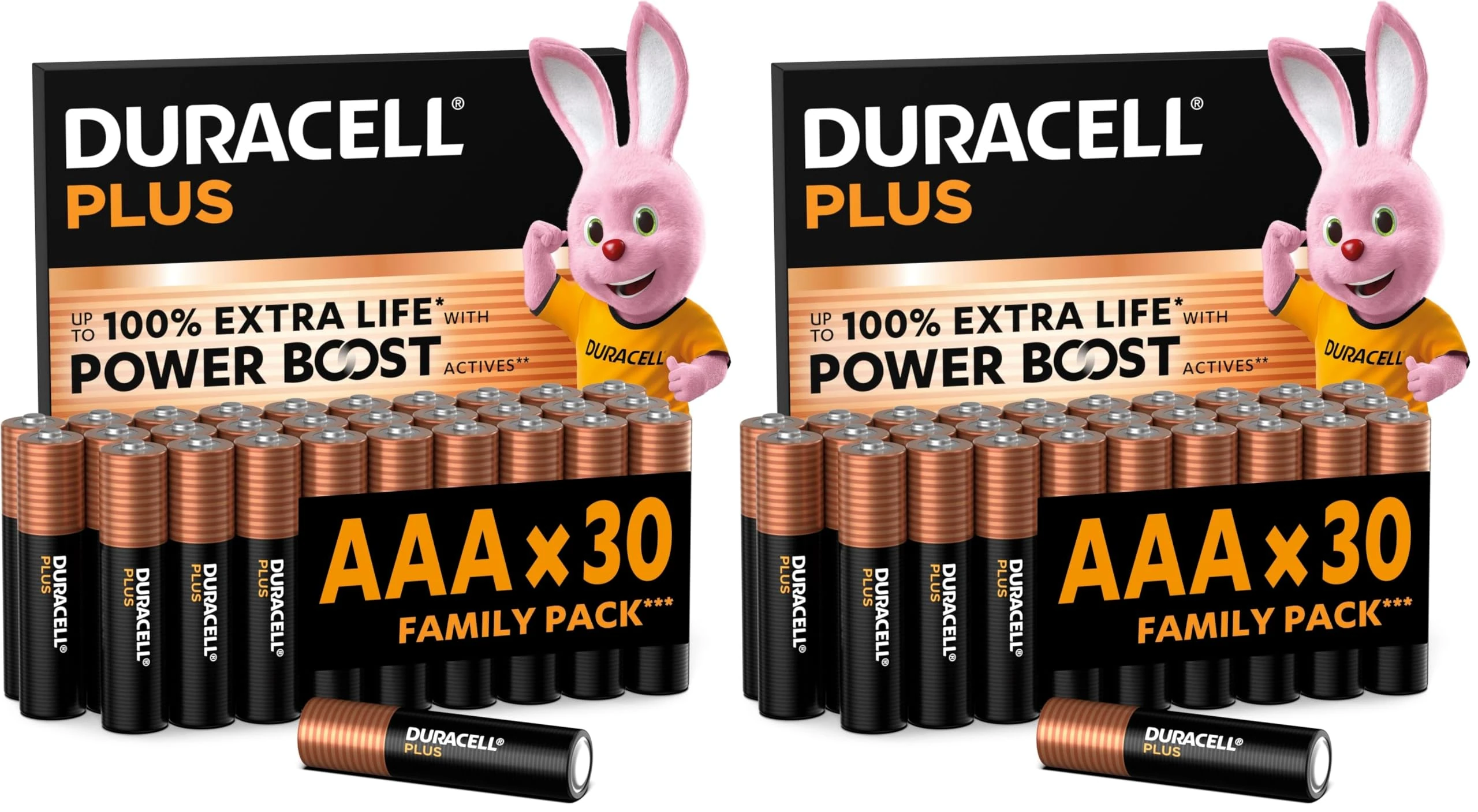 DURACELL Plus AAA Batteries (60 Pack) – Alkaline Batteries 1.5V – Up to 100% Extra Life with POWER BOOST Actives– Reliability For Everyday Devices – 0% Plastic Packaging – 10-Year Storage-MN2400