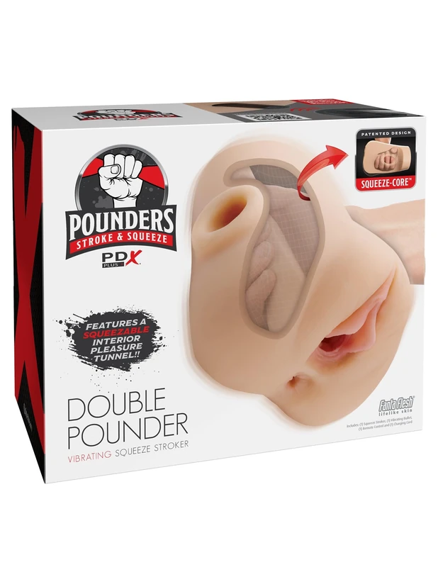 PDX Plus Double Pounder Vibrating Squeeze Stroker Light 11.5 cm
