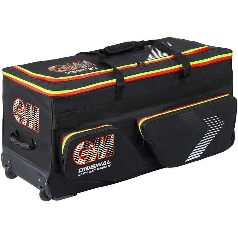 Gunn & Moore GM | Original Easi-Load Wheelie Cricket Bag Holdall | Pocket for 2 Full Size Bats | DVO Dynamic Volume - 136 or 162 litres | Tough 600 Denier Polyester | Black Red & Yellow