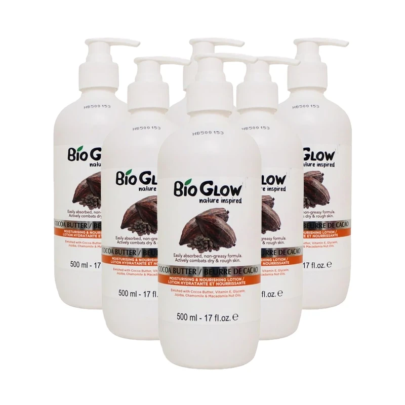 Bio Glow Nature Inspired Cocoa Butter Moisturising & Nourishing Lotion – 6 x 500ml Pump Bottles