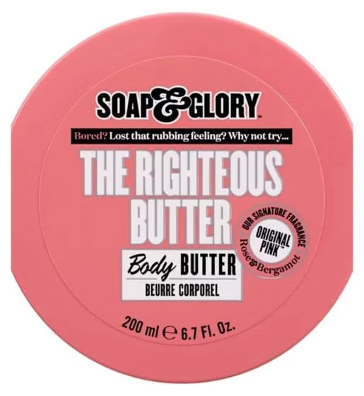 Soap Glory | The Righteous Butter Body Butter | Original Pink Fragrance | Super-smoothing, Ultra-Nourishing - This Velvety Butter Melts to Quench Even the Driest, Most Dehydrated Skin | 200mL