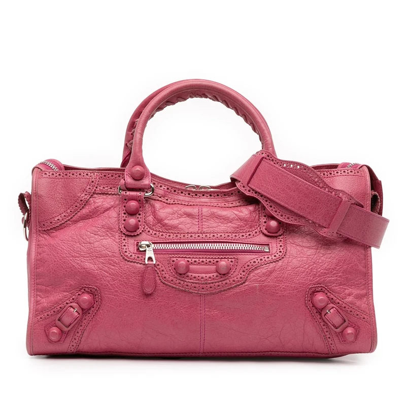 Balenciaga Pre-Loved Lambskin Motocross Giant Brogues Part Time Satchel Handbag