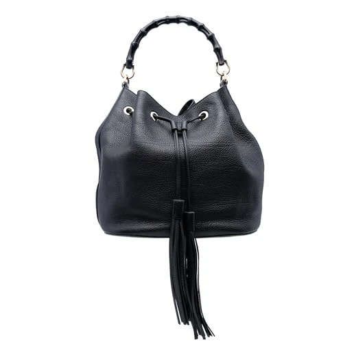 Gucci Pre-Loved Pebbled Calfskin Miss Bamboo Tassel Bucket Bag