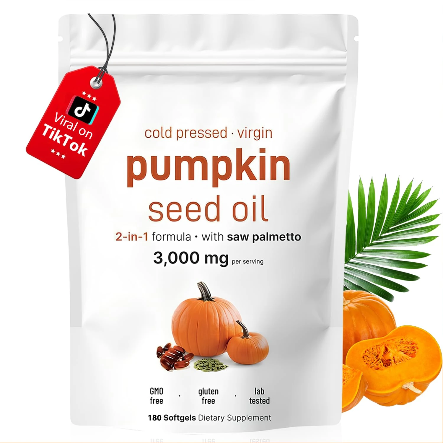 Pumpkin Seed Oil Capsules, Cold Pressed Pumpkin Seed Oil for Hair Growth,180 Softgels | Non-Gmo | Gluten Free| Easy-To-Swallow