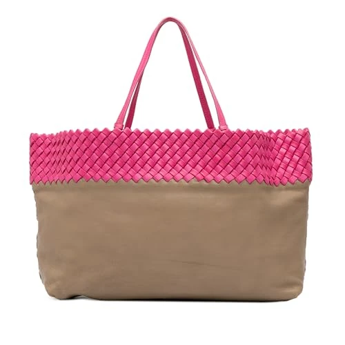 Bottega Veneta Pre-Loved Intrecciato Trimmed Bicolor Nappa Tote Bag