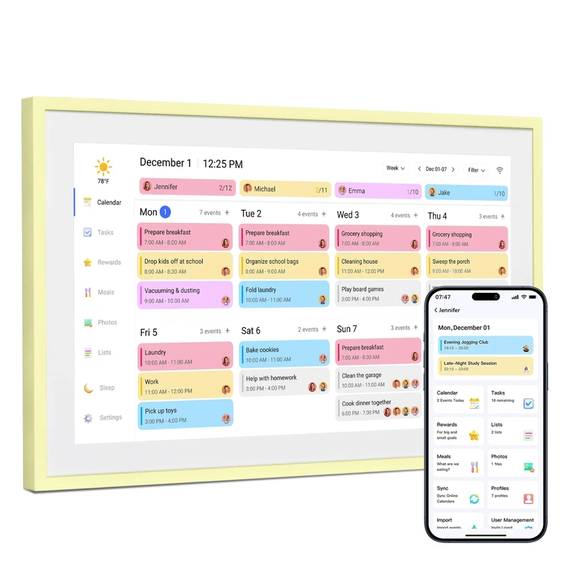 Dragon Touch 15.6" Digital Calendar, Honey Glow, 2026 Family Wall Planner, 1080P Full HD Interactive Touchscreen, Smart Chore Chart and Home Organization, Gift for Busy Families Scheduling