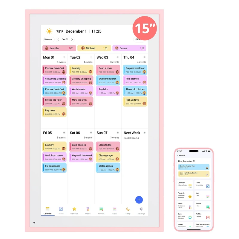 Dragon Touch 15.6" Digital Calendar, Blush Rose, 2026 Family Wall Planner, 1080P Full HD Interactive Touchscreen, Smart Chore Chart and Home Organization, Gift for Busy Families Scheduling
