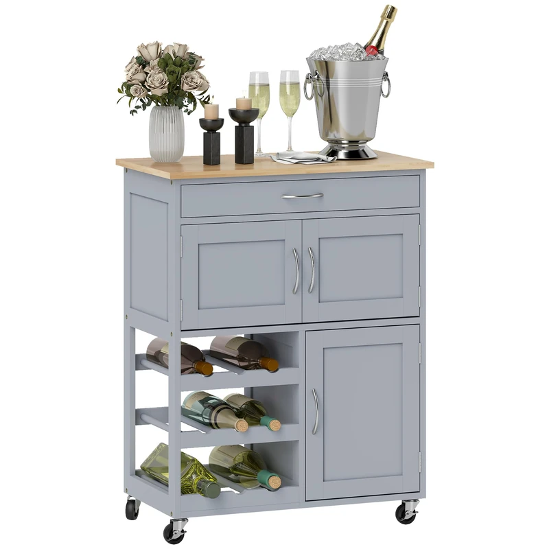 HOMCOM Modern Kitchen Trolley Rolling Island Storage Cart with Drawer Grey