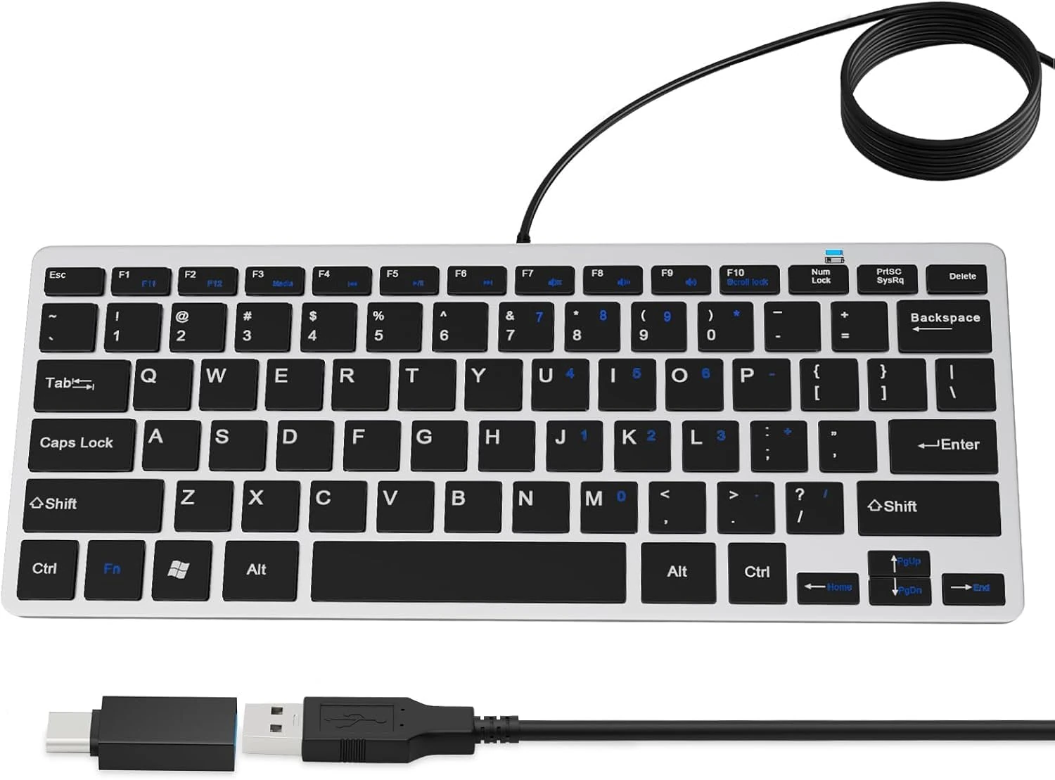 SSS·GRGB 78 Key Compact Wired Keyboard for Mac, USB A/USB C Plug-N-Play, Ultra-Slim USB Mini Keyboard - 75% Layout Compatible with Windows, Laptop Computers, PC, Tablet, Phone, Silver