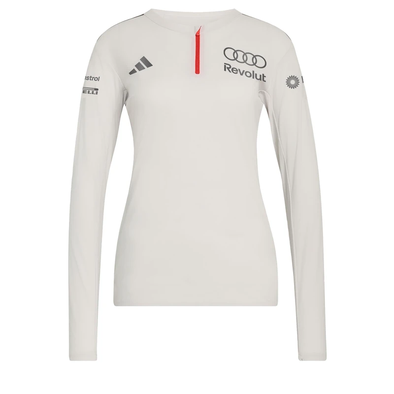 adidas Women's Audi Revolut Formula One Team 2026 Engineers & Marketing Polo Long Sleeve Shirt, Chalk Pearl/Iron met., XXS