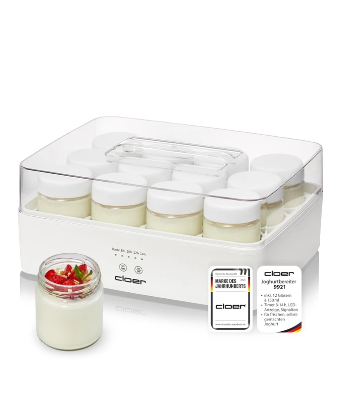 Cloer 9921 Yogurt Maker - 12 Jars, 150ml, 17W Timer Model