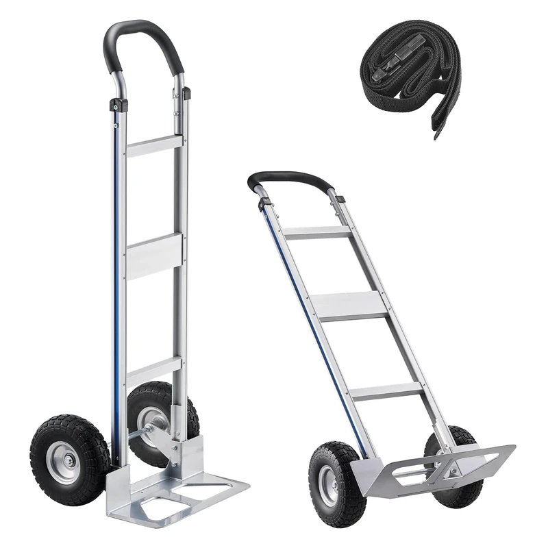 VEVOR Hand Truck, 500 lbs Load Capacity, Heavy-Duty Hand Truck Dolly with Non-Slip Wheels & Handle, Aluminum Alloy Portable Trolley Dolly with Tie-down Strap for Moving Home, Office, Warehouse