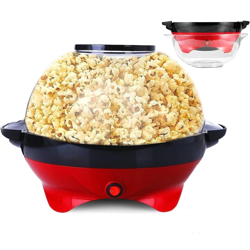 Yabano Popcorn Maker 5L Popcorn Maker for Home 800W with Sugar and Oil, Removable Non-Stick Hot Plate, Automatic Mixer, Transparent Lid as Serving Bowl, Easy to Clean