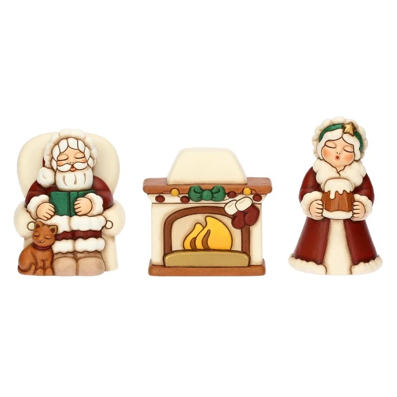 THUN - Santa and Mom Christmas with Ceramic Fireplace - Thunland - Fireplace 10 x 4 x 9.5 cm - Santa and Mother Christmas 7.5 x 7 x 12 cm - Image 1
