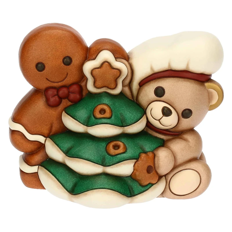 THUN - Pair of Teddy and Gingerbread Man Pepi Ceramic - Thunland -17.5x12.5x13.5cm